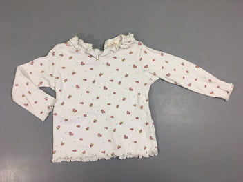 T-shirt m.l blanc côtelé fleuri col