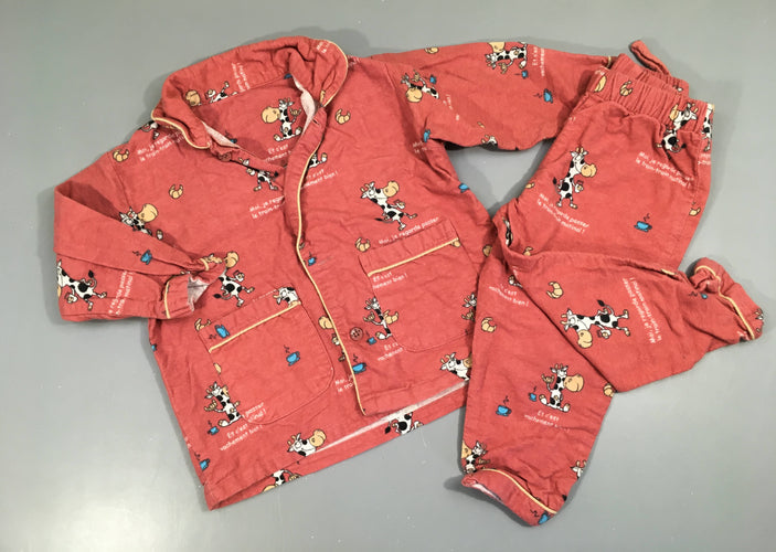 Pyjama 2 pcs flanelle rose vaches, moins cher chez Petit Kiwi