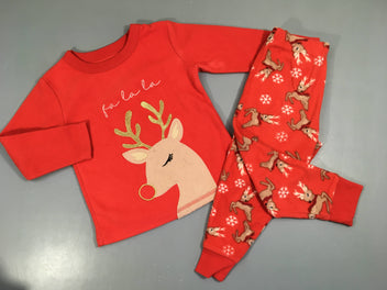 Pyjama 2pcs velours polar rouge renne Noël, légèrement bouloché