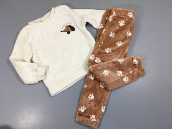 Pyjama 2pcs velours écru/brun chien
