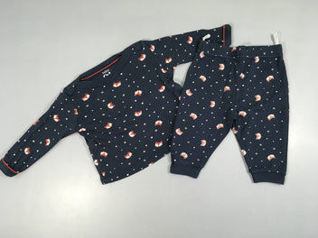 Pyjama 2pcs jersey bleu foncé renards étoiles