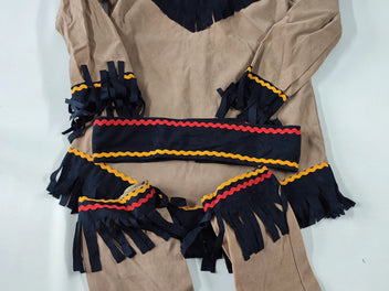 Déguisement robe d'indien + ceinture + jambières brun à franges