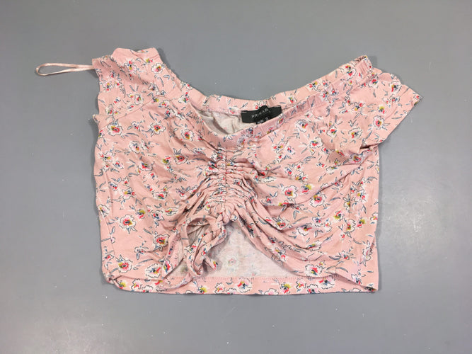 Crop top m.c  lacets rose imprimé fleurs , ADOS, moins cher chez Petit Kiwi