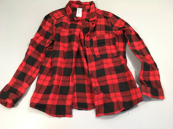 Chemise m.l molleton carreau noir et rouge, incrustations noiresaux épaules