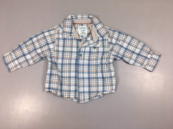 Chemise m.l blanche à carreaux bleu/brun