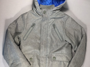 Manteau gris à capuche motif points de hongrie - intérieur matelassé