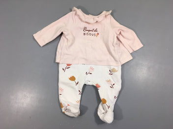 Pyjama velours rose-blanc effet superposé pull Bisous