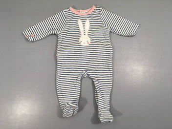 Pyjama velours blanc rayé bleu Lapin
