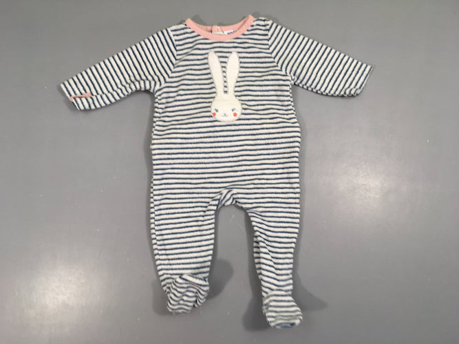 Pyjama velours blanc rayé bleu Lapin, moins cher chez Petit Kiwi