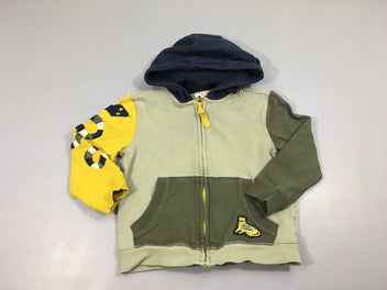 Sweat zippé à capuche kaki/bleu serpent manche