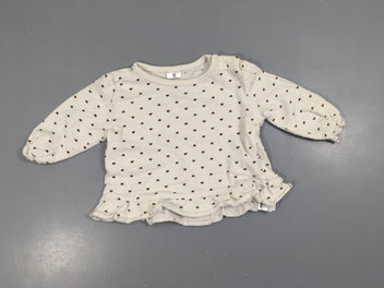 T-shirt m.l blanc coeurs bruns froufrou bas