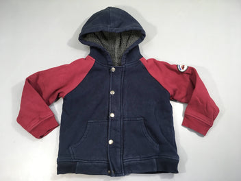 Sweat à capuche à pression bleu foncé-bordeau doublé teddy