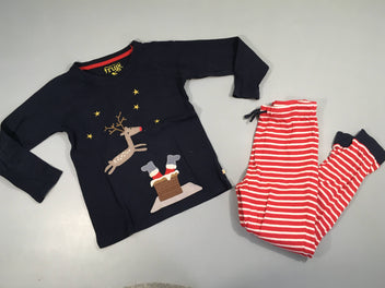 Pyjama 2pcs velours bleu foncé-rouge rayé blanc Père Noel