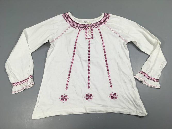 T-shirt m.l blanc points de croix roses, moins cher chez Petit Kiwi