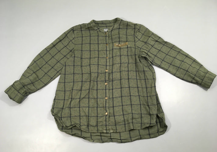 Chemisier à carreaux kaki fils métalisés sequins dorés, moins cher chez Petit Kiwi