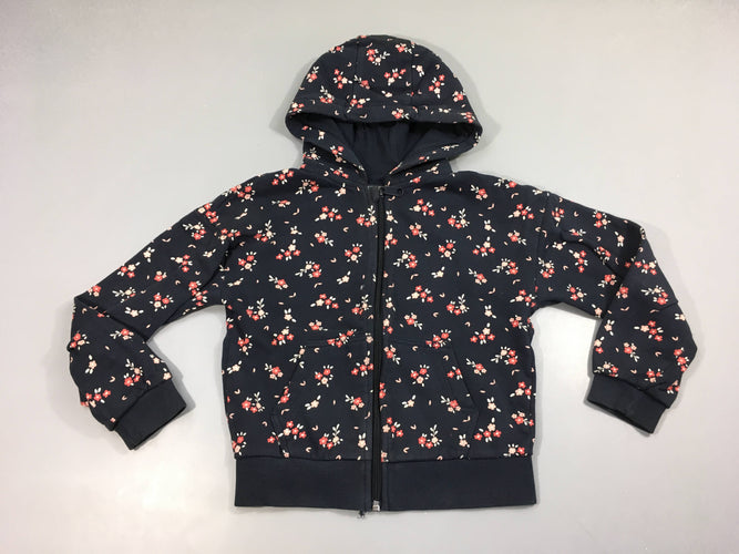 Sweat zippé à capuche bleu foncé fleuri Tache blanc droite tirette!, moins cher chez Petit Kiwi