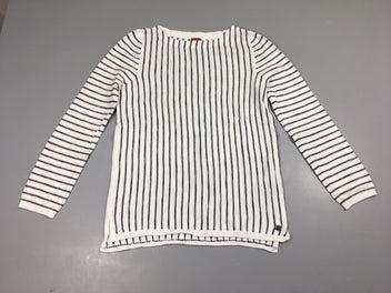 Pull léger blanc ligné bleu