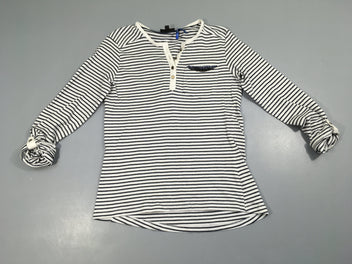 T-shirt m.l blanc rayé bleu foncé irisé argenté poche sequins