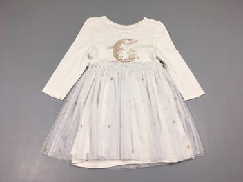 Robe m.l jersey haut blanc cassé lune dorée /Bas tulle blanc pois dorés
