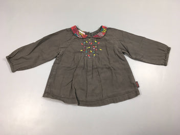 T-shirt m.l gris col brodés traitscouleur