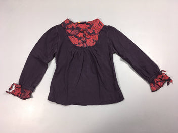 T-shirt m.l auberginecol fleuri rouge