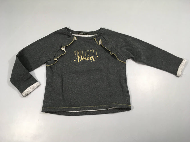 Sweat gris foncé Pailette Power, moins cher chez Petit Kiwi