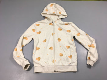 Sweat zippé à capuche blanc coeur brun-rose