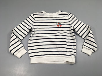 Sweat blanc rayé bleu marine Cerises