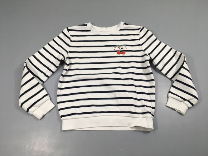 Sweat blanc rayé bleu marine Cerises, moins cher chez Petit Kiwi