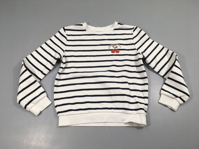 Sweat blanc rayé bleu marine Cerises, moins cher chez Petit Kiwi