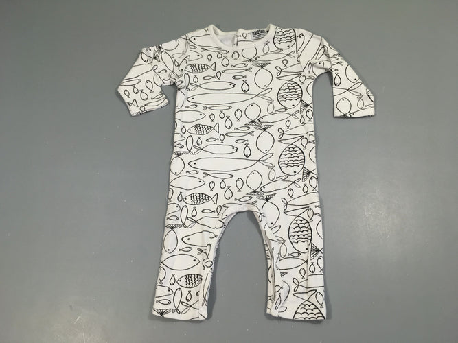 Combinaison jersey blanc poissons noirs, moins cher chez Petit Kiwi