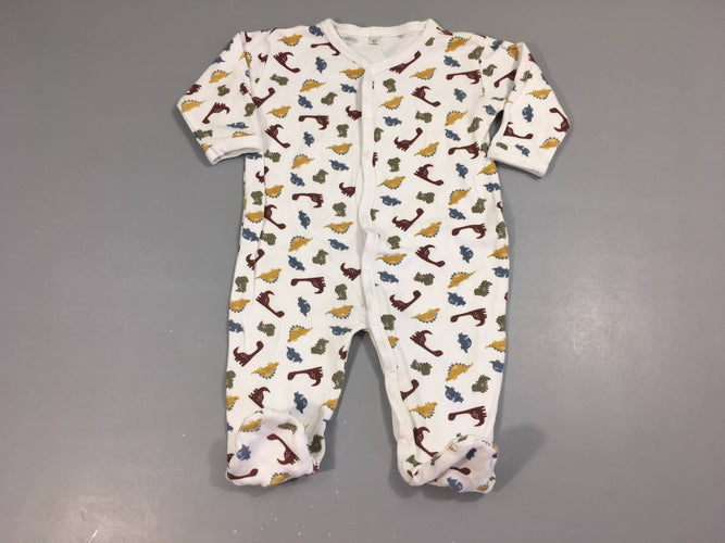 Pyjama jersey blanc Dinosaures, moins cher chez Petit Kiwi