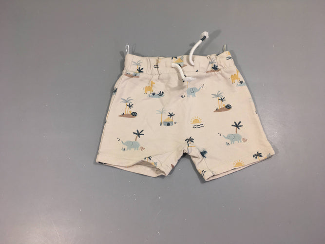 Short molleton beige éléphants-girafes, moins cher chez Petit Kiwi