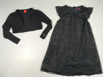 Robe m.c longue doublée noire points argentés + Bolero mais attache du bouton manquante (à recréer donc)