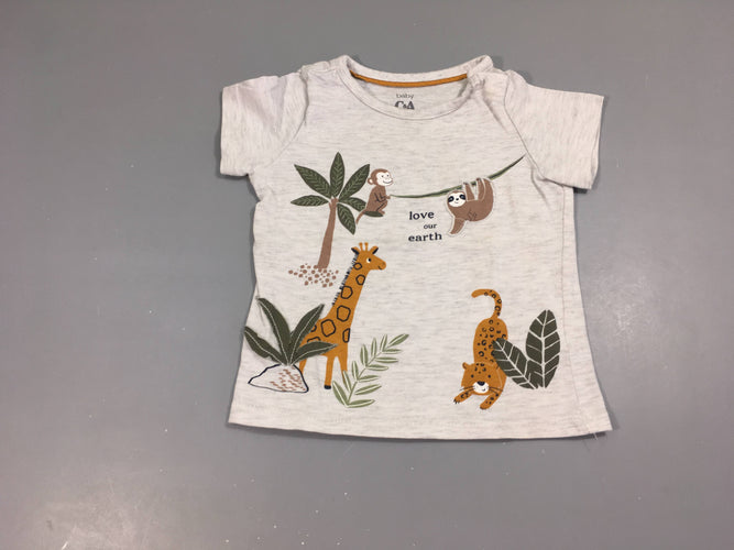 T-shirt m.c gris chiné animaux savane, moins cher chez Petit Kiwi