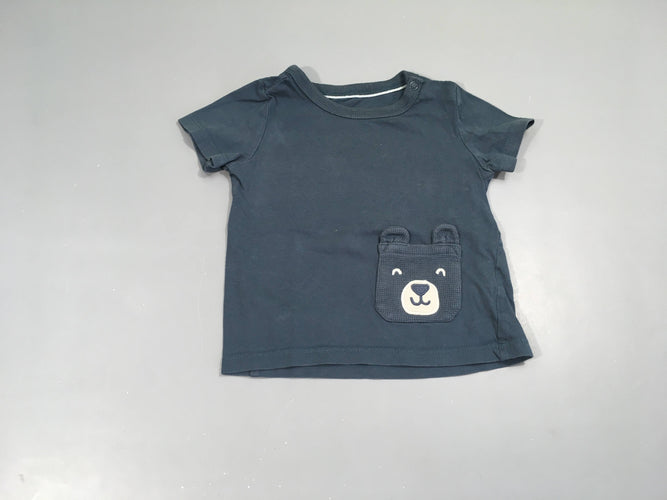 T-shirt m.c bleu pression cou poche ours, moins cher chez Petit Kiwi