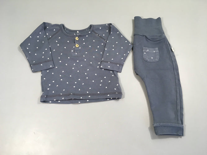Pyjama 2pcs jersey gris triangles, moins cher chez Petit Kiwi