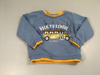 Sweat bleu effet superposé moutarde Back tio school sequins