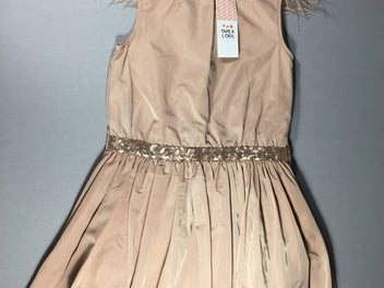 Neuve ! Robe habillée s.m coulleur taupe - ceinture asq - plumes aux épaules