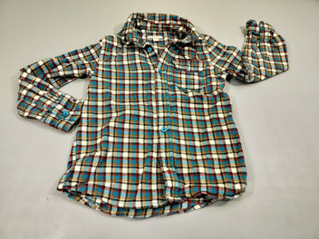 Chemise m.l en flanelle à carreaux bleu, blanc, brun,...