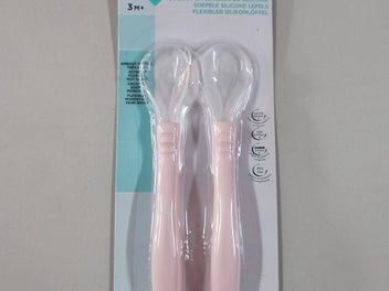 NEUF! 2 cuillères silicone souples roses claires - 3m+