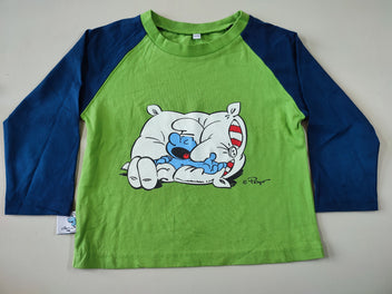 T-shirt m.l vert/bleu marine Schtroumpf dormeur