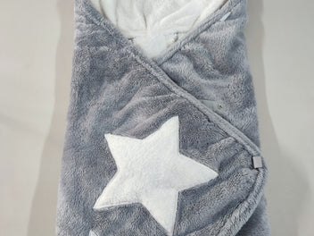 Couverture enveloppante softy grise étoiles blanche + Bonnet