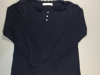Women secret - T-shirt m.l bleu foncé - 3 petits boutons - dentelle au col (S)
