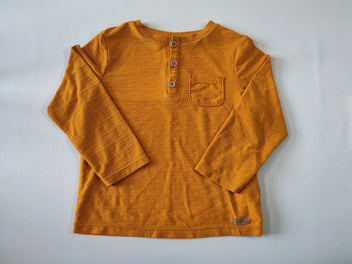 T-shirt m.l jaune ocre texturé poche 3 boutons (bouloché)