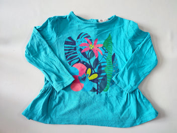 T-shirt m.l turquoise feuilles fleurs