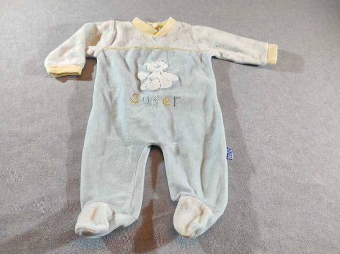 Pyjama velours bleu clair , ourson blanc "super", moins cher chez Petit Kiwi