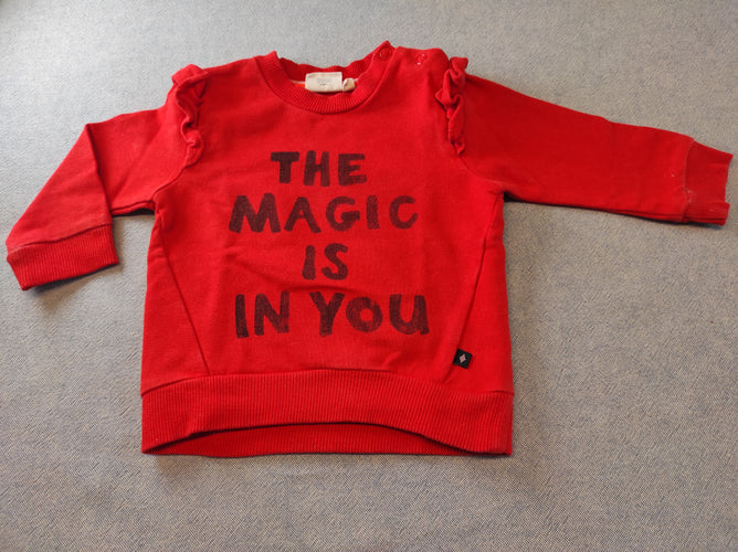 Pull rouge intérieur chaud  "the magic is in you" (usures aux manches), moins cher chez Petit Kiwi