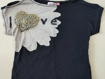 T-shirt m.c épaules dénudées noir grosse fleur grise 