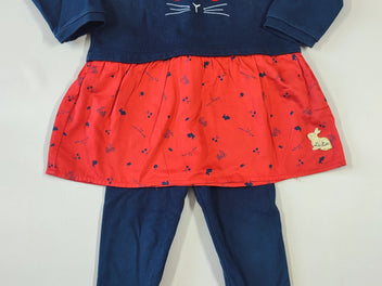Robe m.l molleton bleu marine et rouge lapin couronne + legging bleu marine doublé